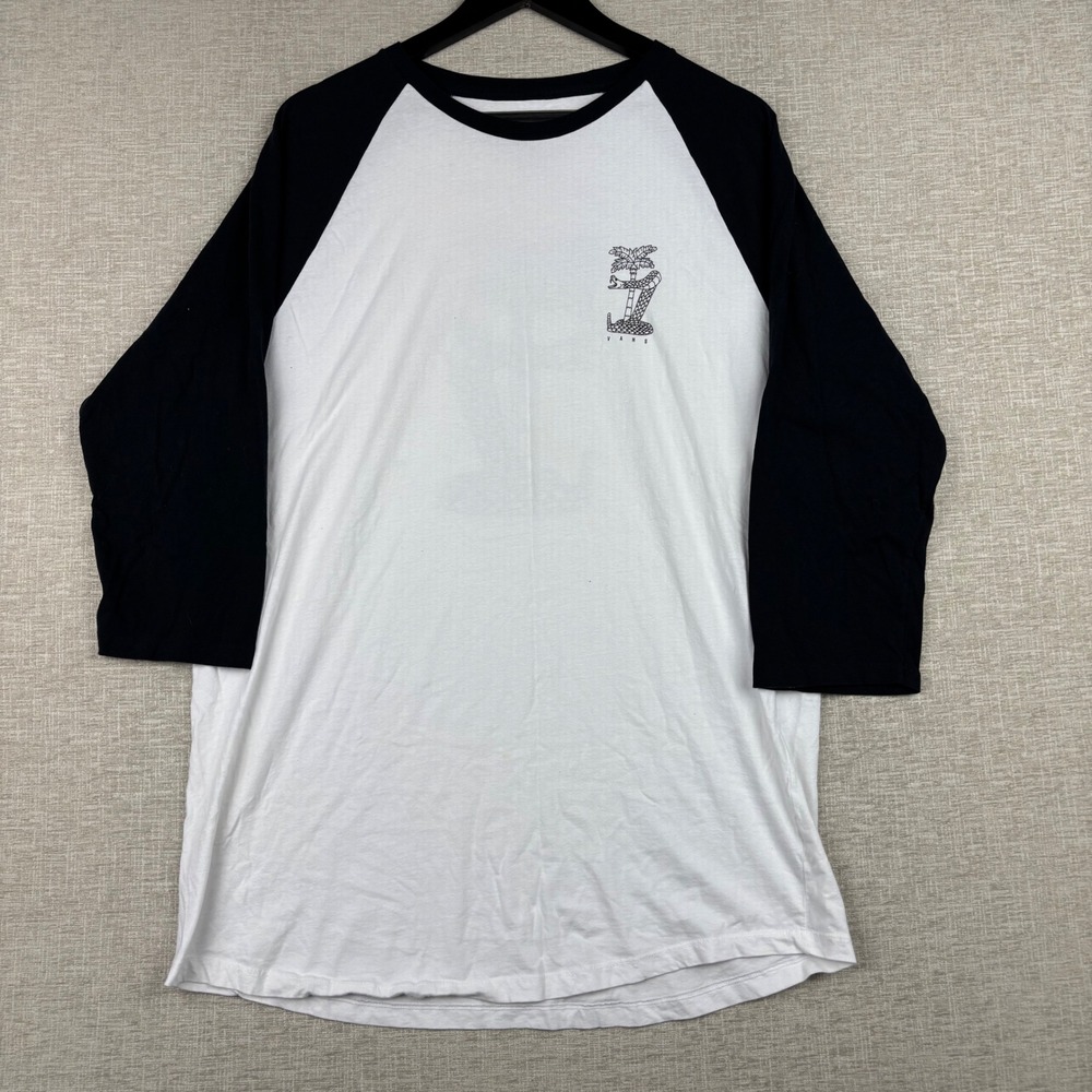 Vans Off The Wall Mens XL Raglan 3/4 Sleeve Snake Palm Tree Graphic Tee White